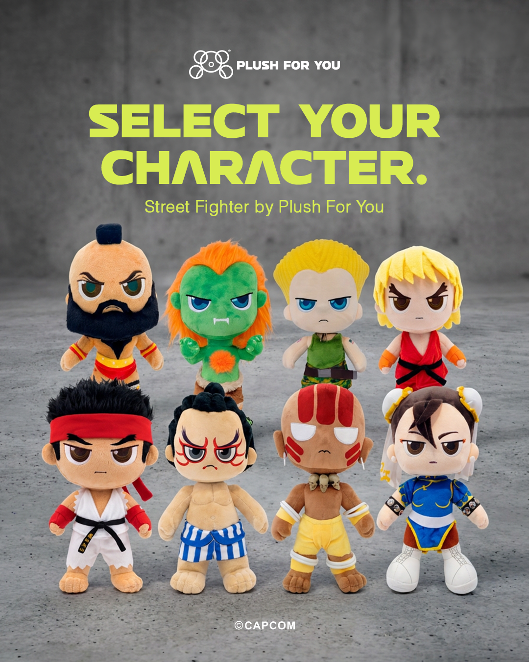 Coleção completa Street Fighter by Plush For You — 8 personagens em pelúcia de 30cm